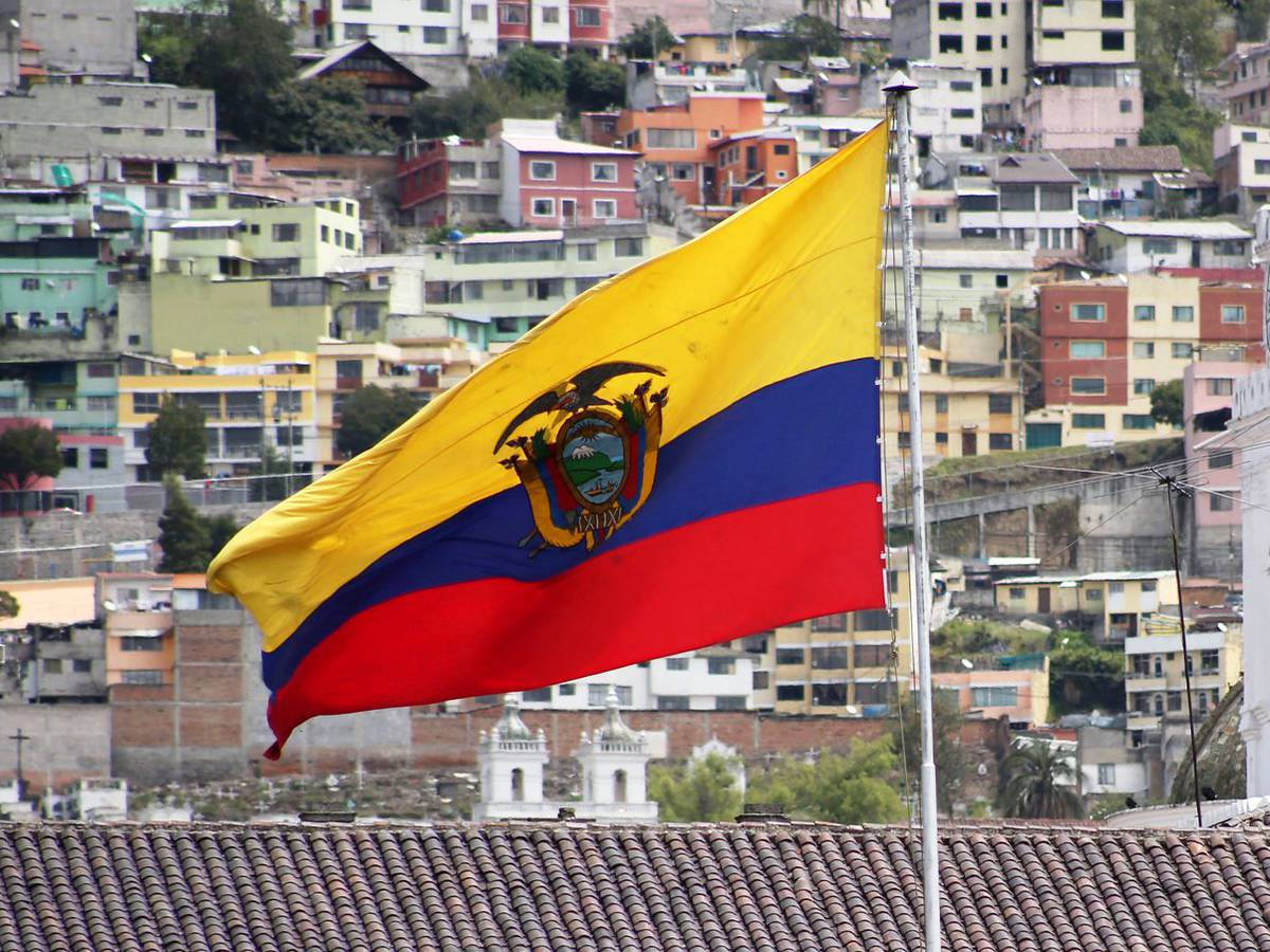 the flag of Ecuador against the background of the houses