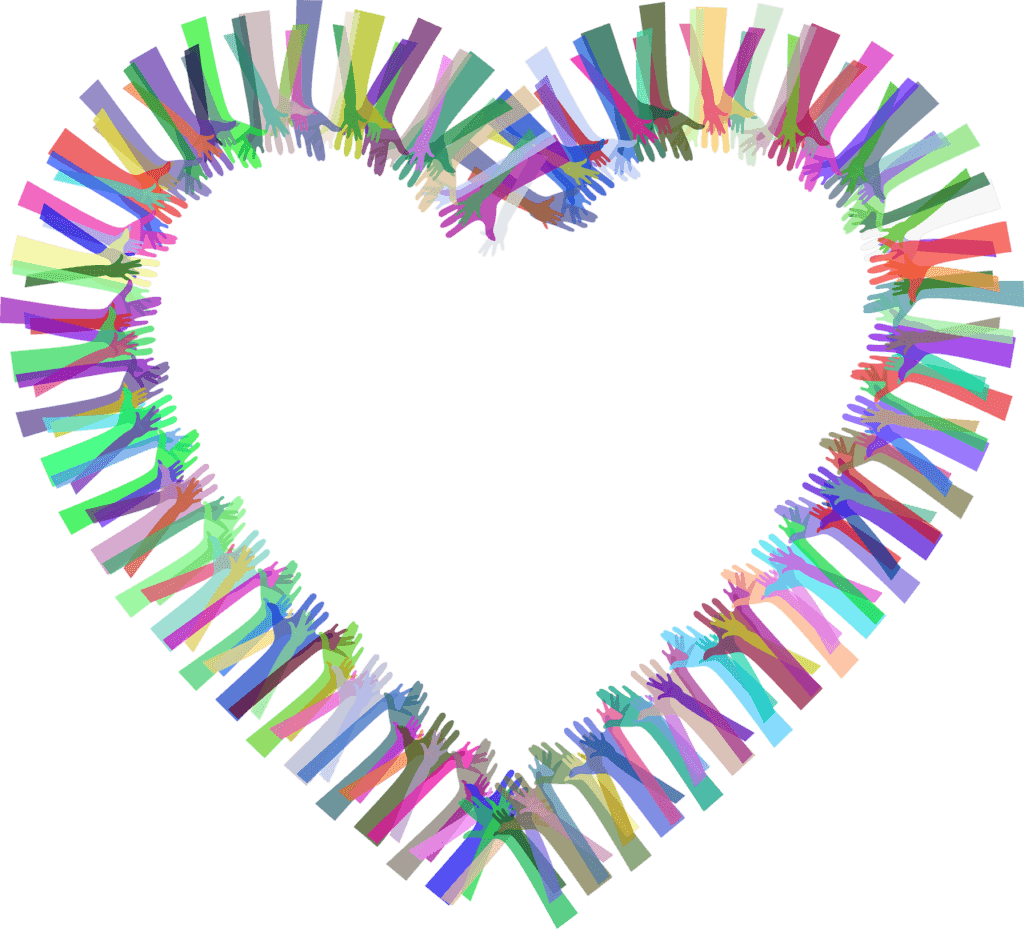 Colorful hands created hearts
