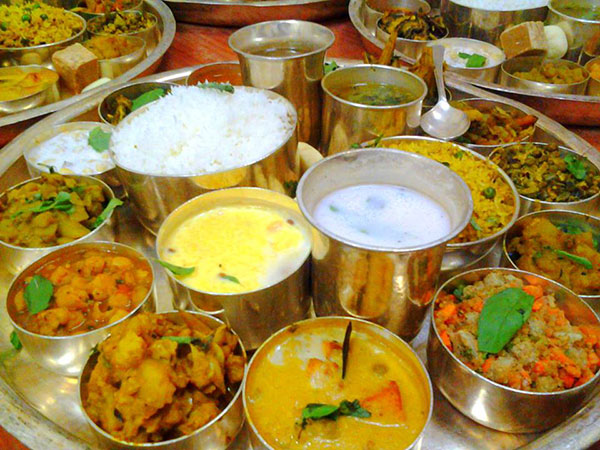 Typical Hare Krishna Feast served at an ISKCON temple.
