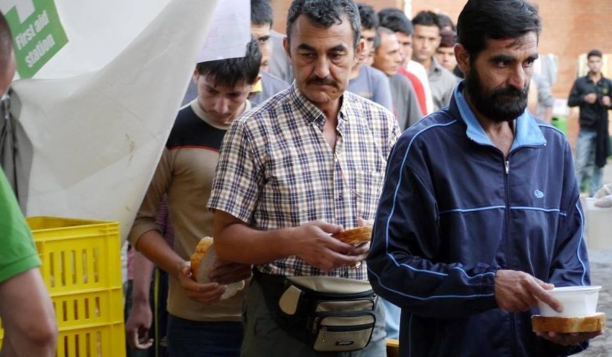 Man Line for food relief