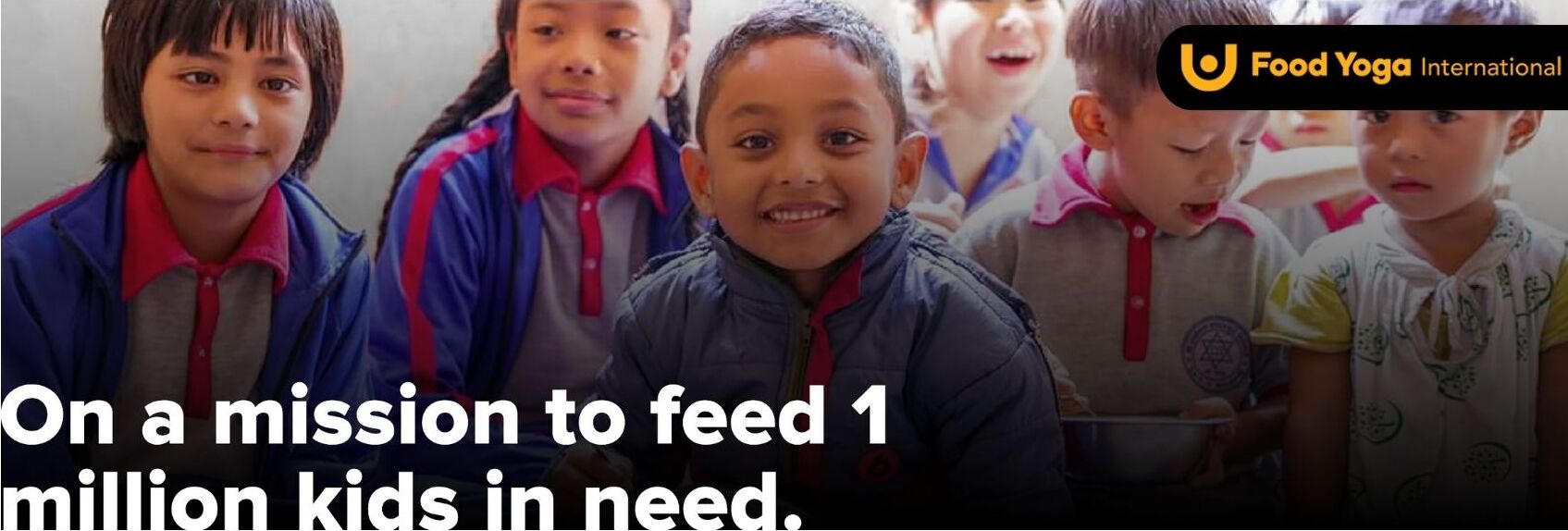 some children in Nepal after a distribution of plant-based meals.